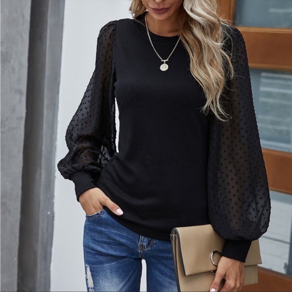 Couture Gypsy Tops - Boho Black Swiss Dot Balloon Sleeve Top S M L XL